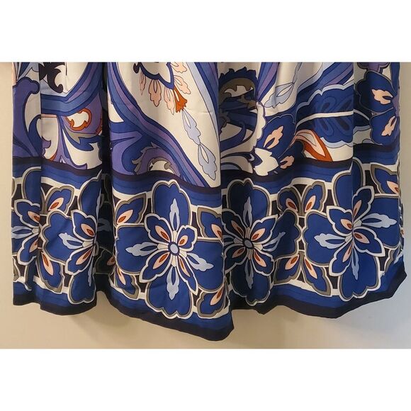 Crown & Ivy Dress Blue Paisley WOM XS Open Neck w/ Detailed Sleeves - Picture 7 of 12